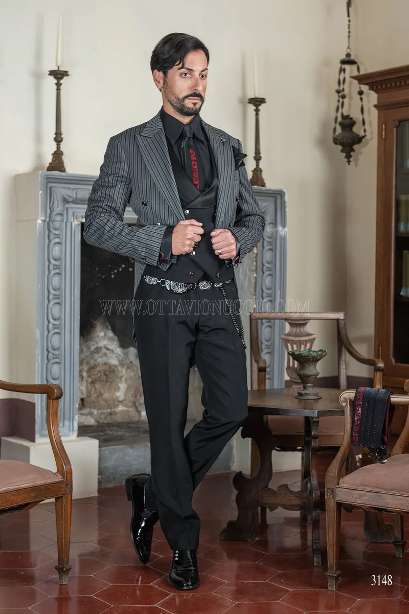 Frac gótico hombre steampunk a rayas para boda 3
