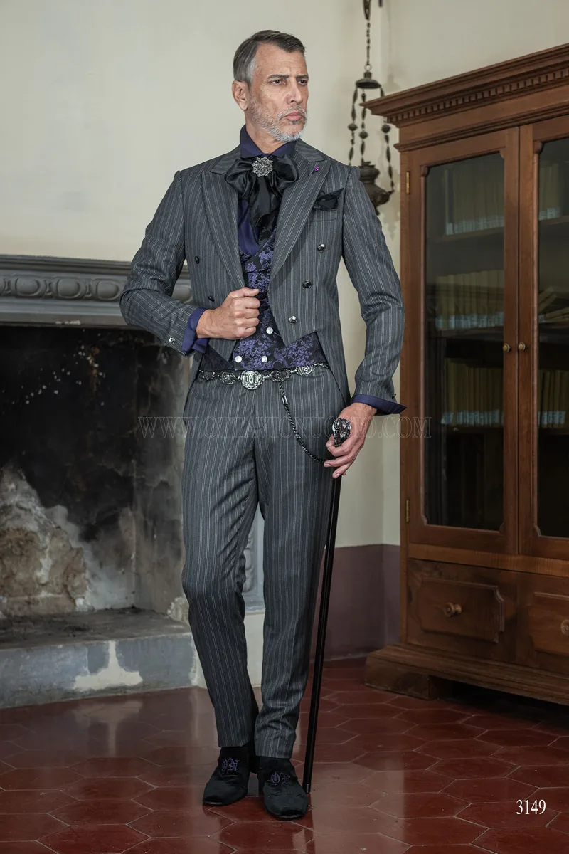 Gray pinstriped steampunk wedding tailcoat 2