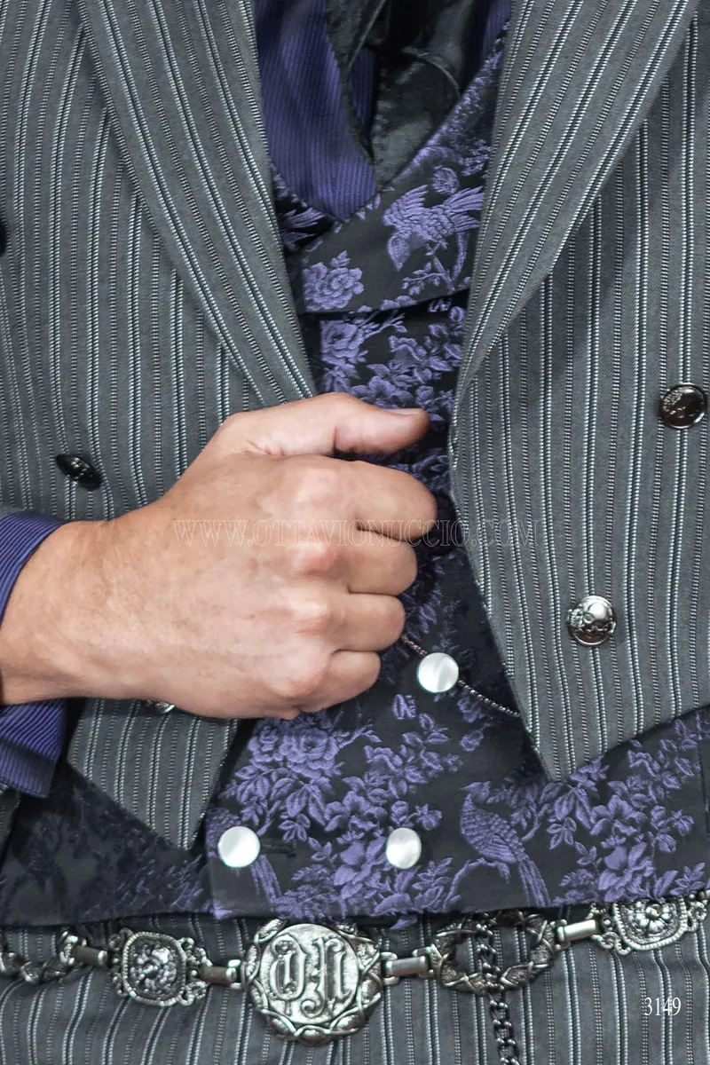 Gray pinstriped steampunk wedding tailcoat 3