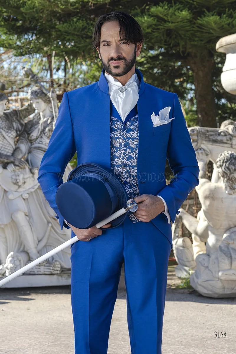 Men's Royal Blue Mandarin Wedding Suit – Luxury Italian Style – pa
