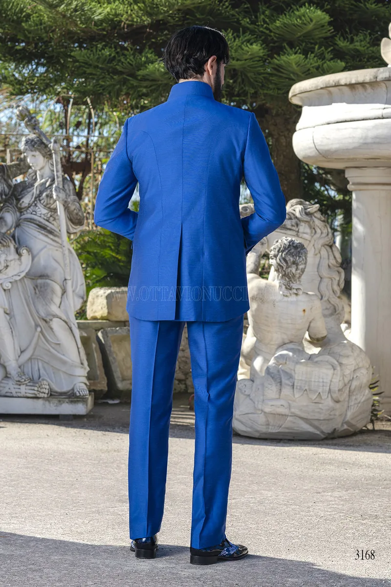 Men's Royal Blue Mandarin Wedding Suit – Luxury Italian Style – fi-dietro