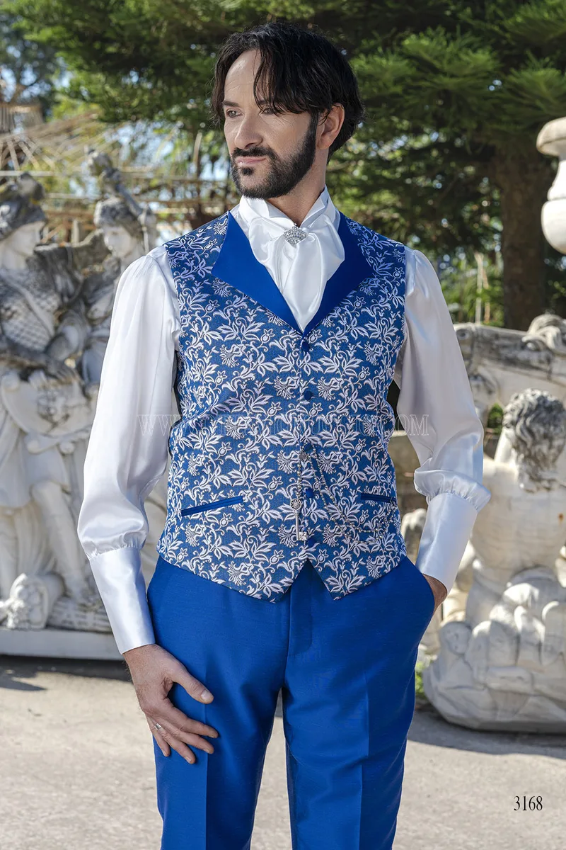 Men's Royal Blue Mandarin Wedding Suit – Luxury Italian Style – fi