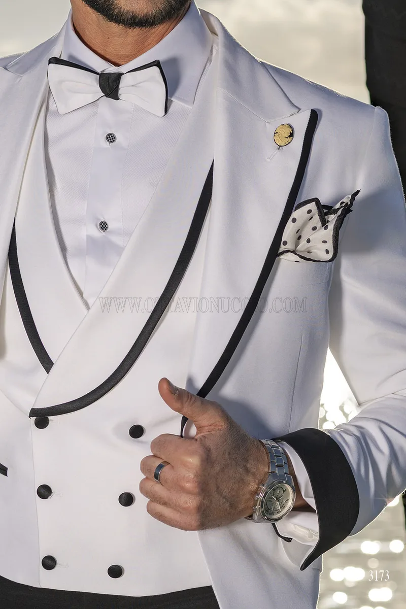 White Three-Piece Tuxedo with Black Cuffs 4