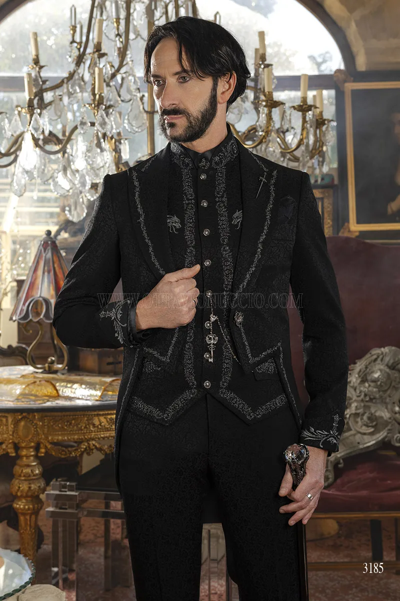 Frac Noir Brodé Style Gothique - Excellence Italienne – pa