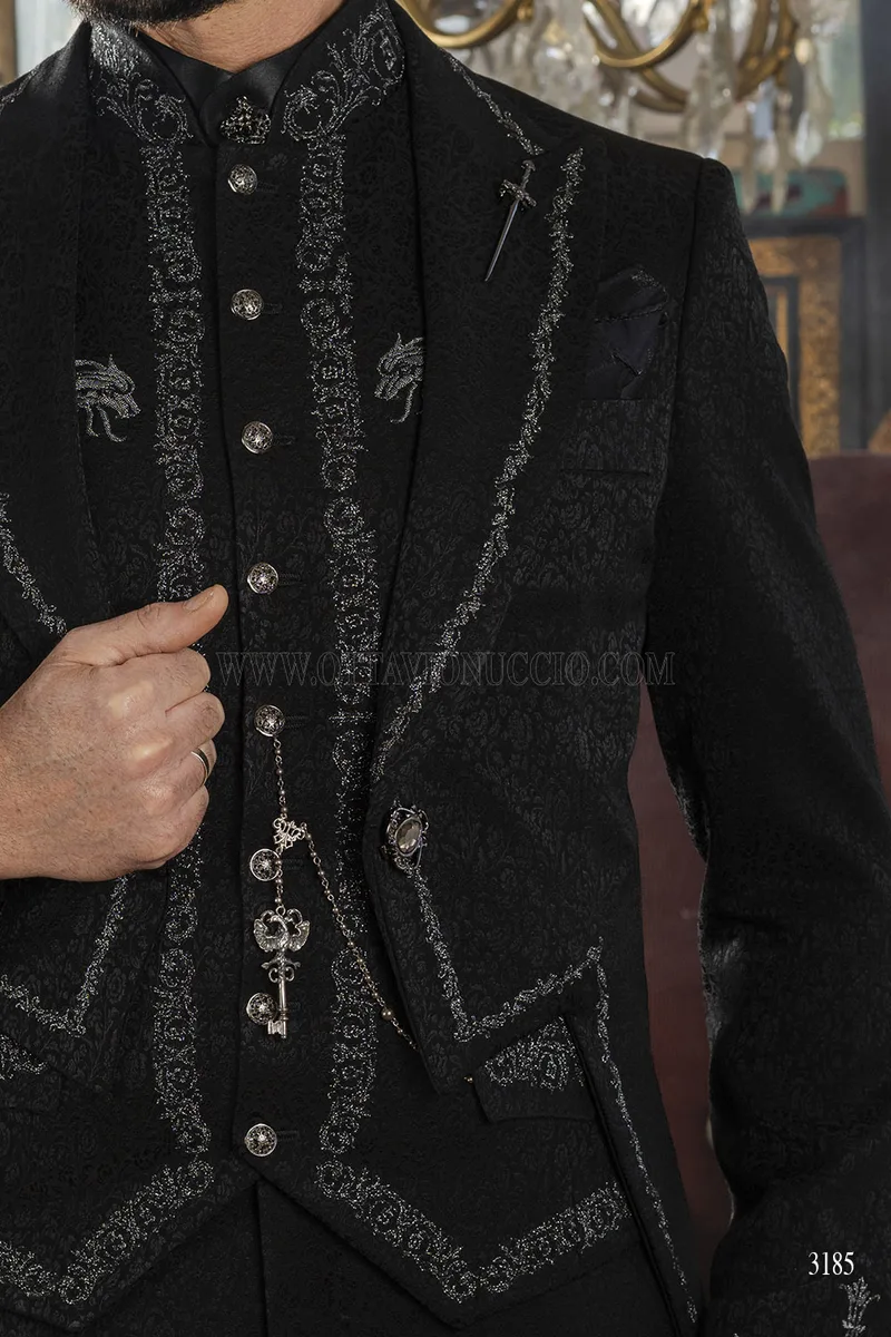 Frac Noir Brodé Style Gothique - Excellence Italienne – det