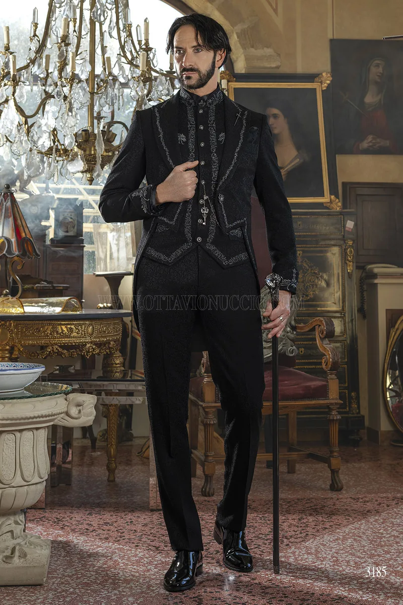 Frac Noir Brodé Style Gothique - Excellence Italienne – fi