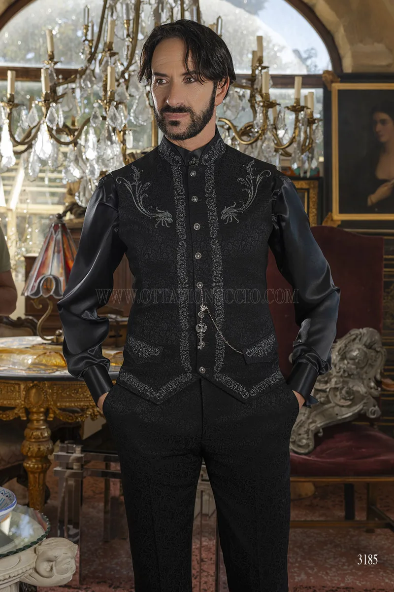 Frac Noir Brodé Style Gothique - Excellence Italienne – pa