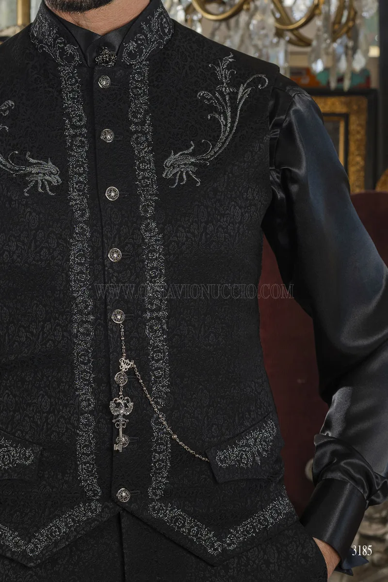 Frac Noir Brodé Style Gothique - Excellence Italienne – det