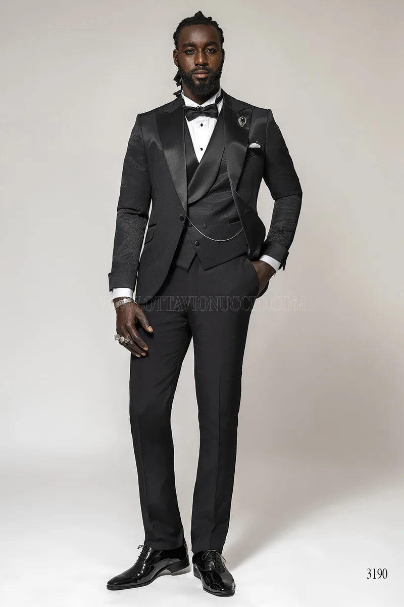 Men's Modern Black Tuxedo with Peak Lapels – fi