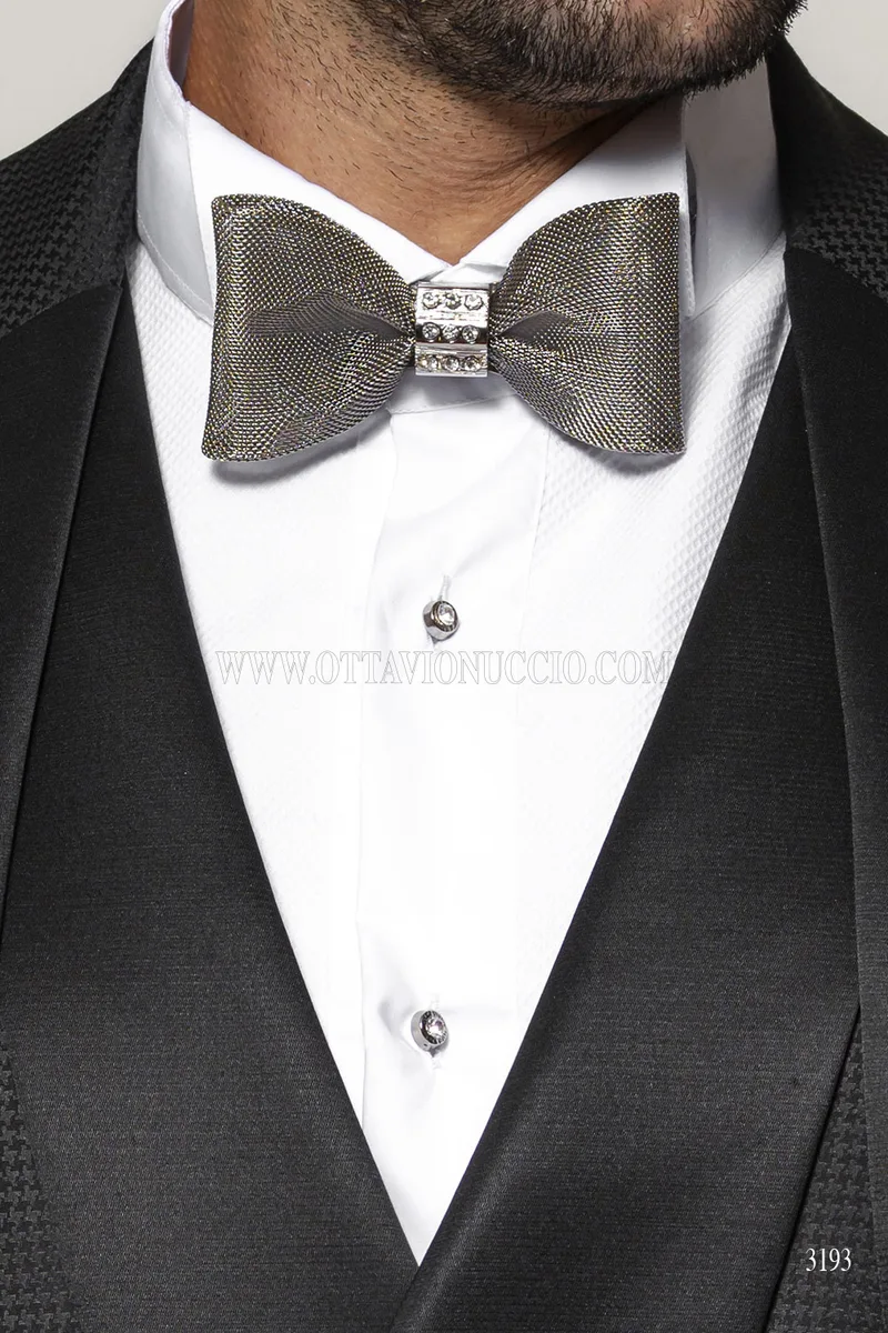 Luxus Smoking Schwarz mit Houndstooth-Muster und Satin 4