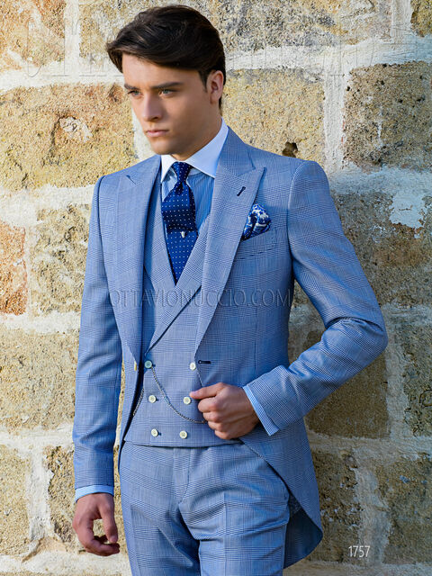 Tight sposo azzurro Principe di Galles tre pezzi