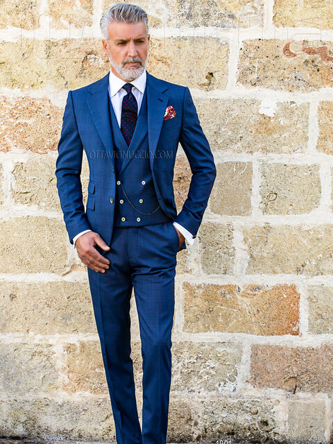 Abito sposo Principe di Galles blu tre pezzi