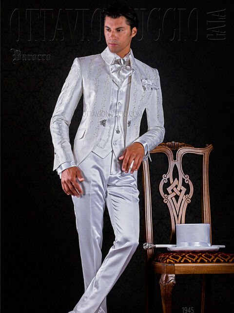 Abito sposo vintage broccato bianco | Giacca damascata bianca