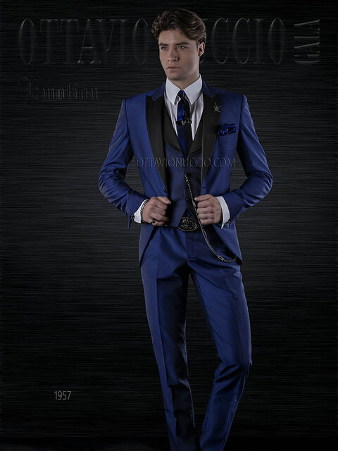 Vestito sposo uomo moderno blu e nero slim fit