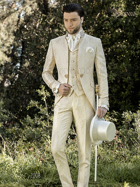 Abito coreano uomo damascato beige stile barocco