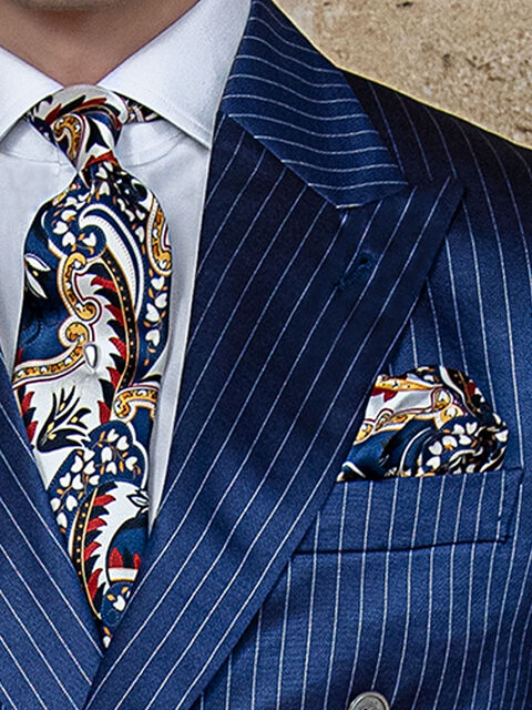 Cravatta e Fazzoletto in seta cachemire blu