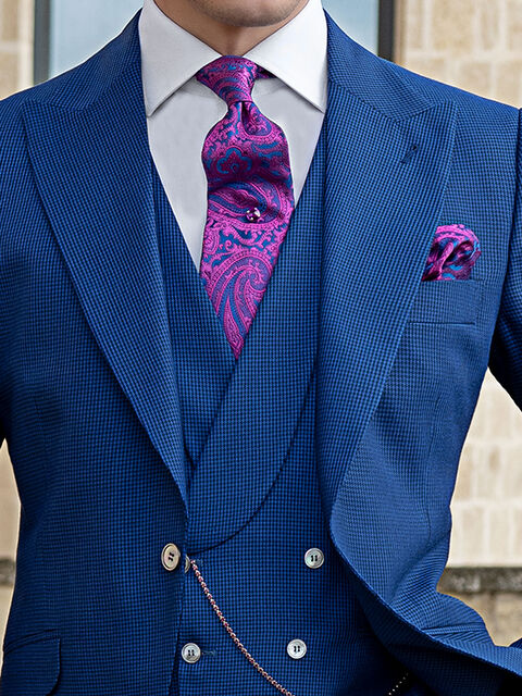 Gilet doppiopetto sciallato blu pied-de-poule