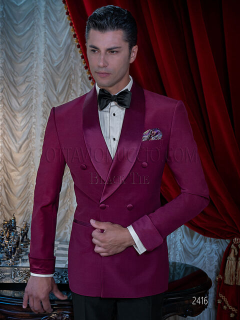 Smoking uomo doppiopetto sciallato fucsia da cerimonia