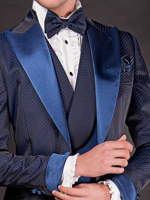 Gilet asimmetrico doppiopetto sciallato bluette rever contrasto