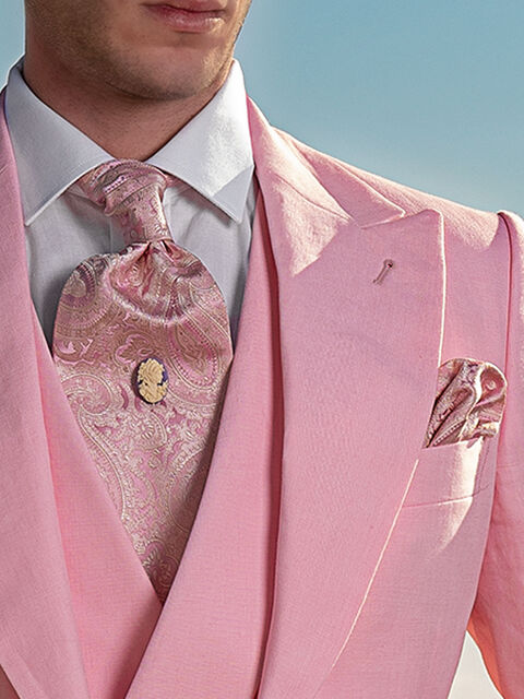 Cravattone e Fazzoletto in seta cachemire rosa