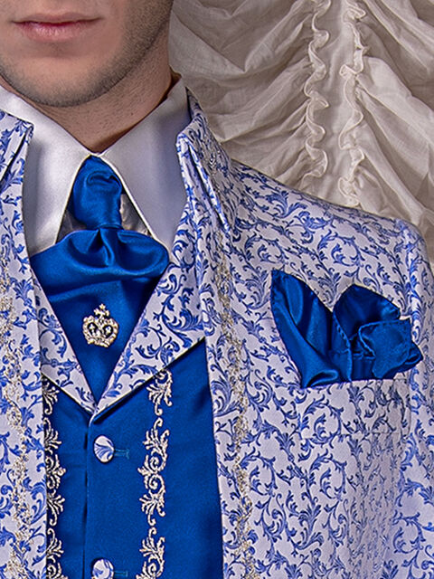 Cravattone d' annodare e fazzoletto in raso blu china