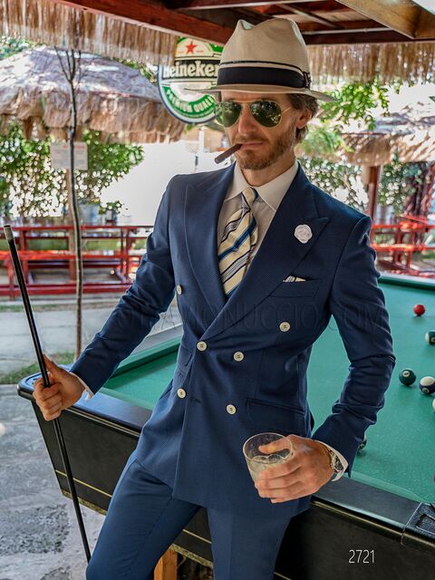 Abito doppiopetto cerimonia uomo vintage in pied-de-poule blu