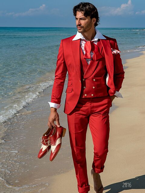 Abito da cerimonia uomo in raso di cotone rosso | Abito per matrimonio hipster-style