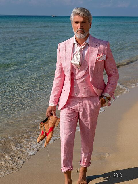Completo da cerimonia uomo cotone millerighe rosso stile hipster