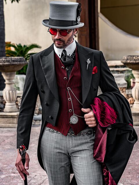 Frac classico in stile steampunk nero con pantalone in principe di galles