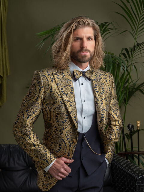 Giacca uomo particolare damascata oro blu