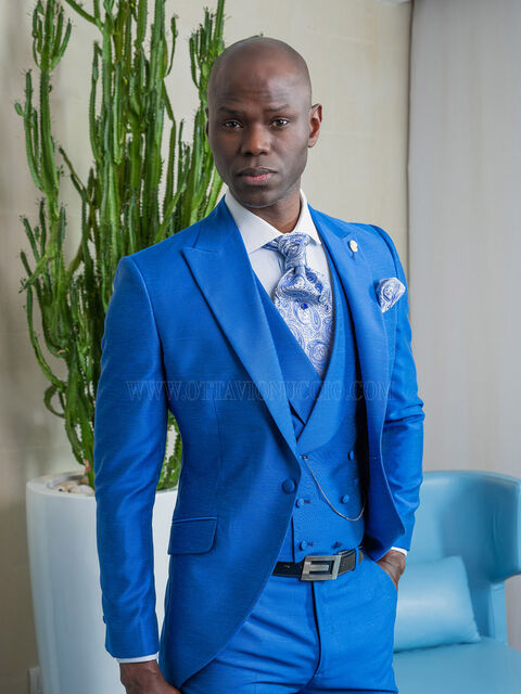 Abito da cerimonia blu royal con gilet doppiopetto